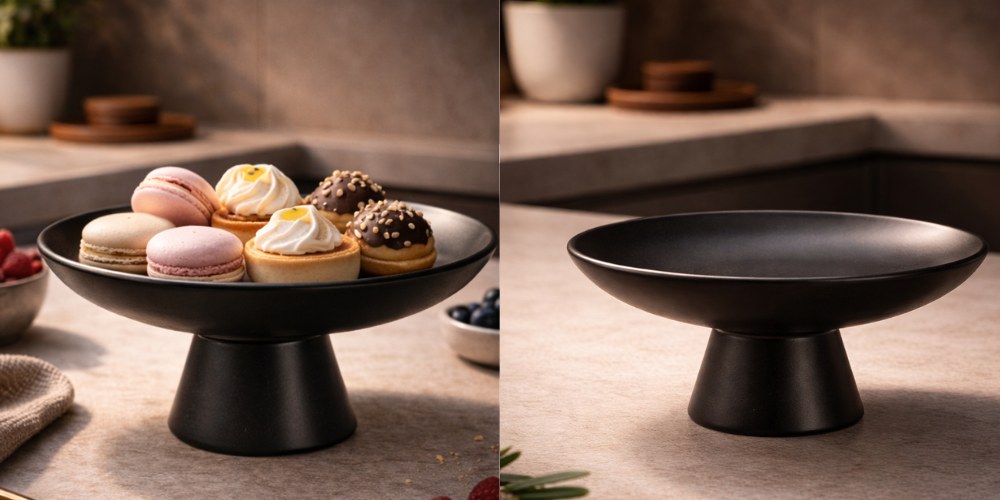 de Αναδείξτε τα γλυκά και τις δημιουργίες σας με μια premium κεραμική πιατέλα ζαχαροπλαστικής. Minimal σχεδιασμός, κομψή βάση και ματ υφή που προσδίδουν πολυτέλεια σε κάθε τραπέζι ή coffee corner.